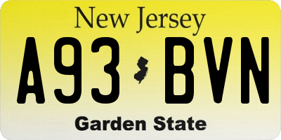 NJ license plate A93BVN