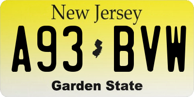 NJ license plate A93BVW