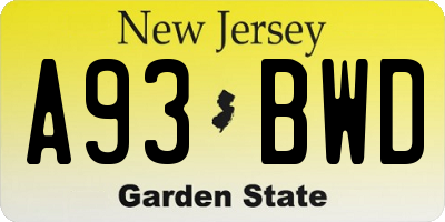 NJ license plate A93BWD