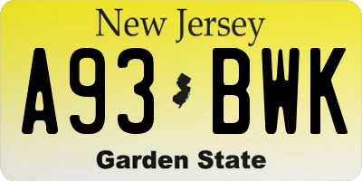 NJ license plate A93BWK