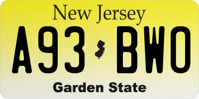NJ license plate A93BWO