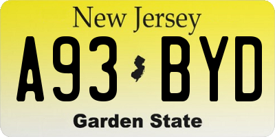 NJ license plate A93BYD