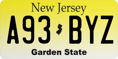 NJ license plate A93BYZ