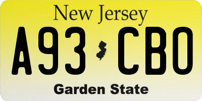 NJ license plate A93CBO