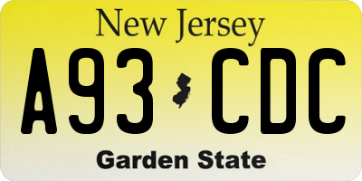 NJ license plate A93CDC