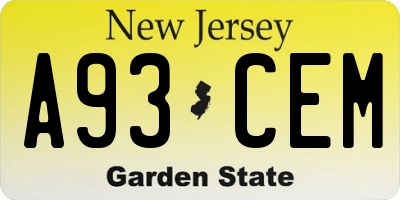 NJ license plate A93CEM