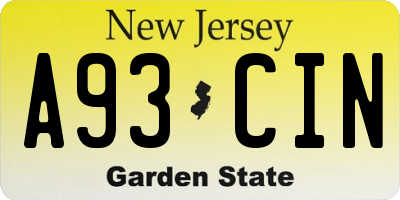 NJ license plate A93CIN