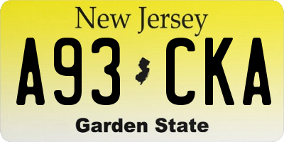 NJ license plate A93CKA