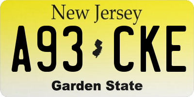 NJ license plate A93CKE