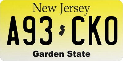NJ license plate A93CKO