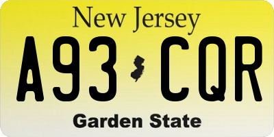 NJ license plate A93CQR