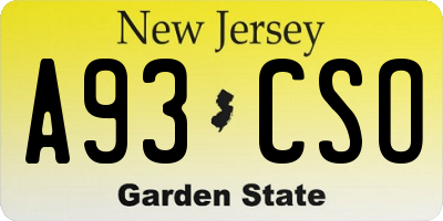 NJ license plate A93CSO