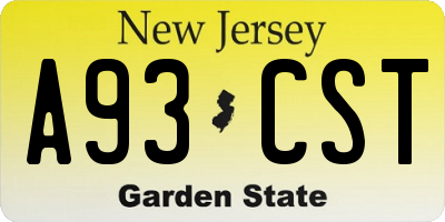 NJ license plate A93CST