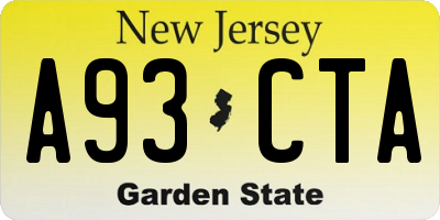 NJ license plate A93CTA