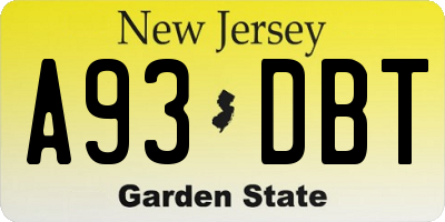 NJ license plate A93DBT