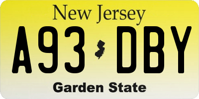 NJ license plate A93DBY
