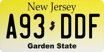 NJ license plate A93DDF