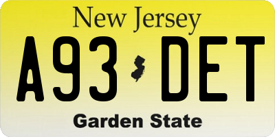 NJ license plate A93DET
