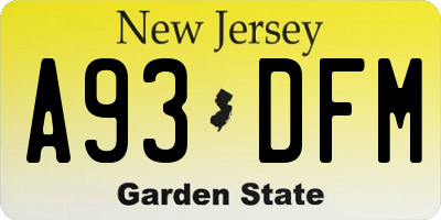 NJ license plate A93DFM