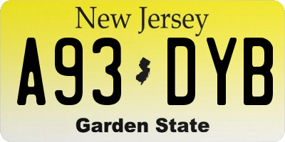 NJ license plate A93DYB