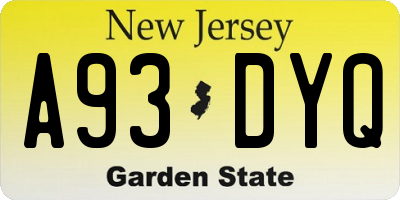 NJ license plate A93DYQ