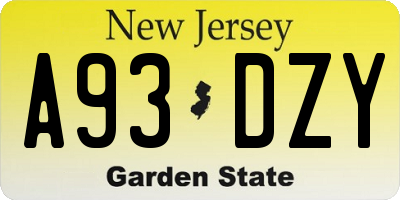 NJ license plate A93DZY