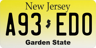 NJ license plate A93EDO