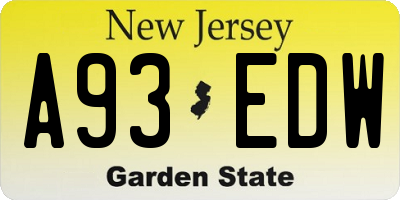 NJ license plate A93EDW