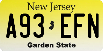 NJ license plate A93EFN