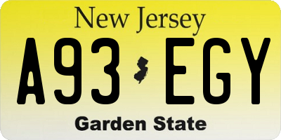 NJ license plate A93EGY