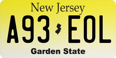 NJ license plate A93EOL