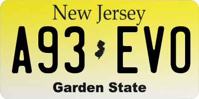 NJ license plate A93EVO