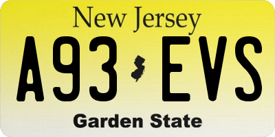 NJ license plate A93EVS