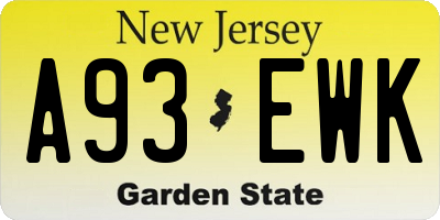 NJ license plate A93EWK