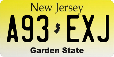 NJ license plate A93EXJ
