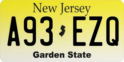 NJ license plate A93EZQ