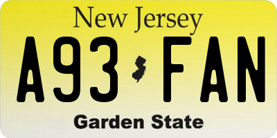 NJ license plate A93FAN
