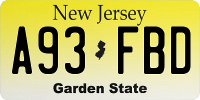 NJ license plate A93FBD