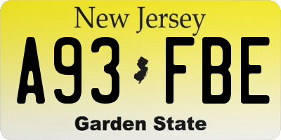NJ license plate A93FBE