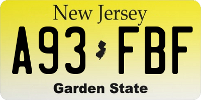 NJ license plate A93FBF