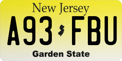 NJ license plate A93FBU