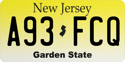 NJ license plate A93FCQ