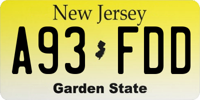 NJ license plate A93FDD