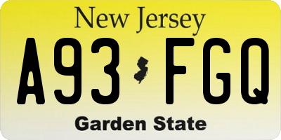 NJ license plate A93FGQ