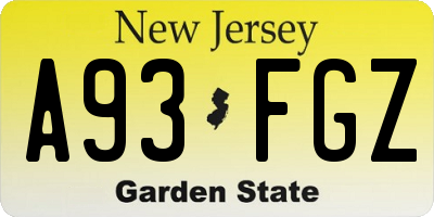 NJ license plate A93FGZ