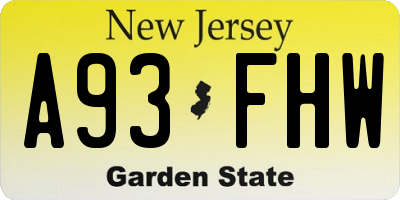 NJ license plate A93FHW