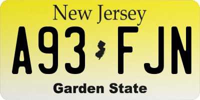 NJ license plate A93FJN