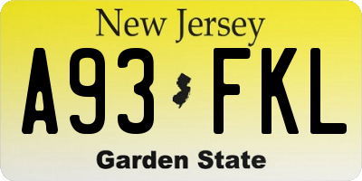NJ license plate A93FKL