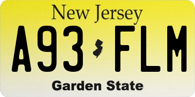NJ license plate A93FLM
