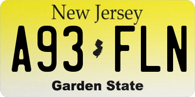 NJ license plate A93FLN